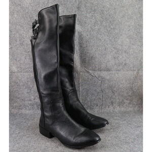 BCBGMaxazria Shoes Womens 7 Boots Tall Riding Fashion Leather Buckle Straps Zip